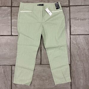 7th Avenue New York & Company Light Green Stretch Chino Pants White Trim Size 10